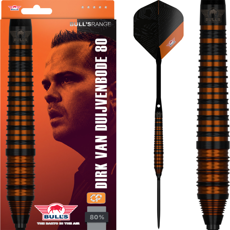 Bull's Dirk van Duijvenbode Black CP Steeltip 80%